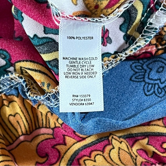 Willow & Root Mixed Paisley Print‎ Chiffon Blouse Bell Sleeves Tie Front Small - Picture 15 of 16